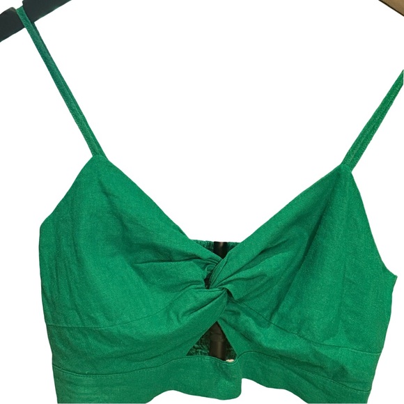 House of Harlow 1969 Emerald Green Twist-Front Crop Top Bustier - Picture 2 of 9